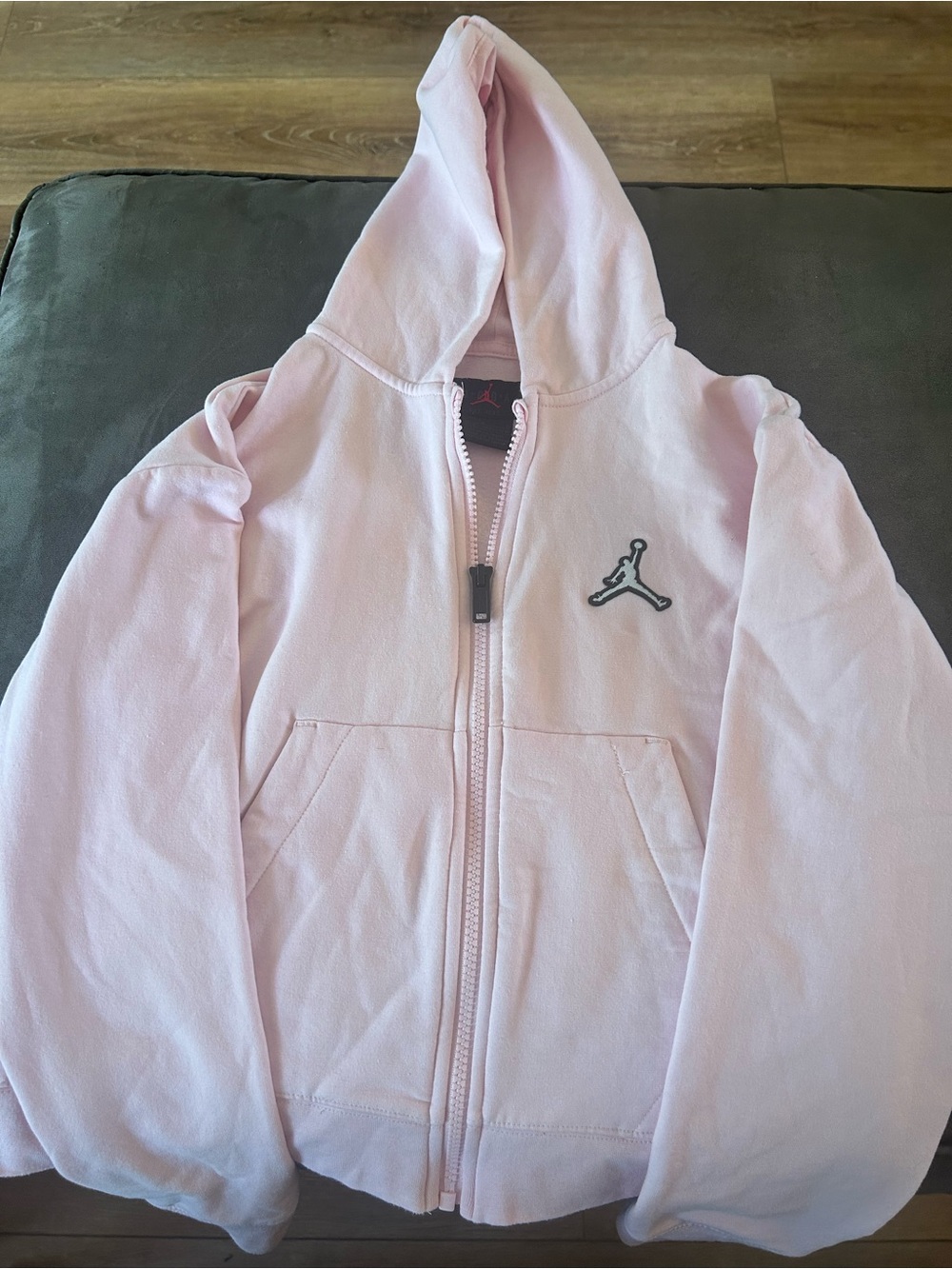 Jordan Light Pink Zip Hoodie with Red Jumpman